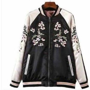 Bershka Satin Embroidered Reversible Bomber Jacket